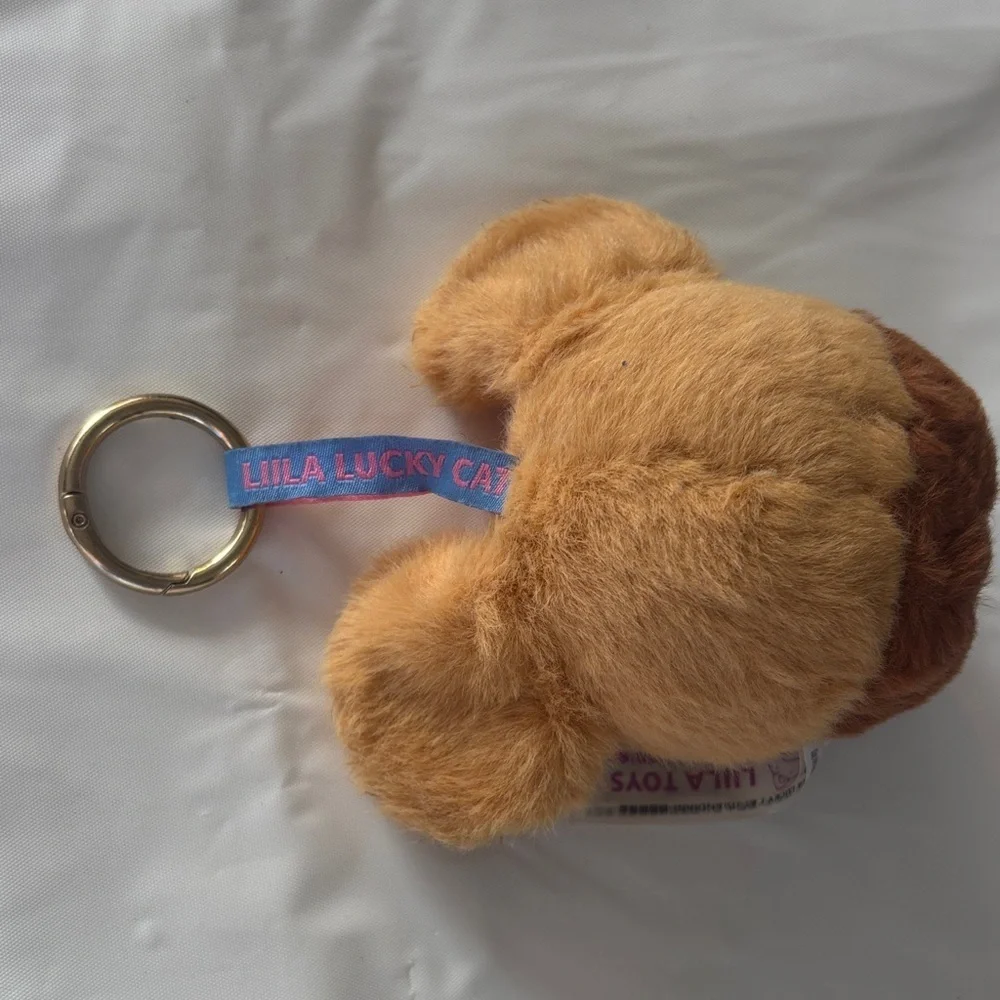 liila Lucky Cat Brown and Green Plush Keychain / Bag Charm